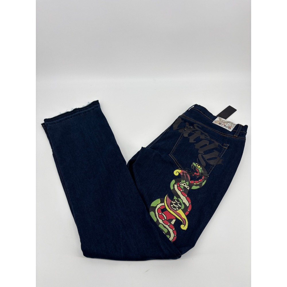 Ed Hardy Mens Tattoo Graphic Denim Jeans Dark Wash Straight Leg Size 36 NEW - Picture 2 of 16